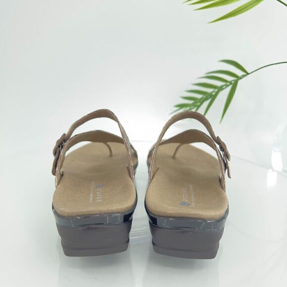 Aravon Quinn Sandals Women's Size 7 Brown Leather Thong Strap Sandal Comfy Croc - Picture 10 of 16